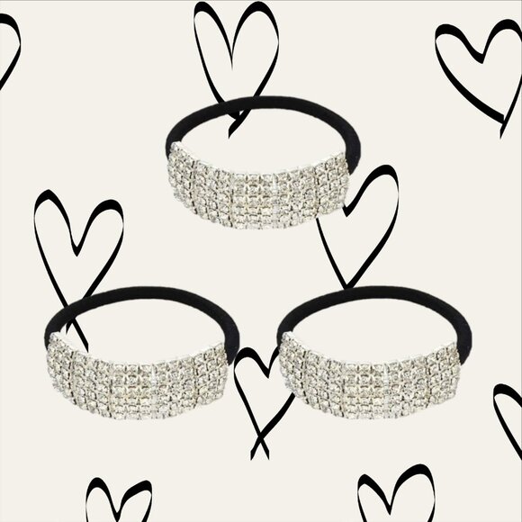 ❤️ Love Offers! 3 New Pretty Crystal Rhinestone and Black Hair Ties - Picture 1 of 6